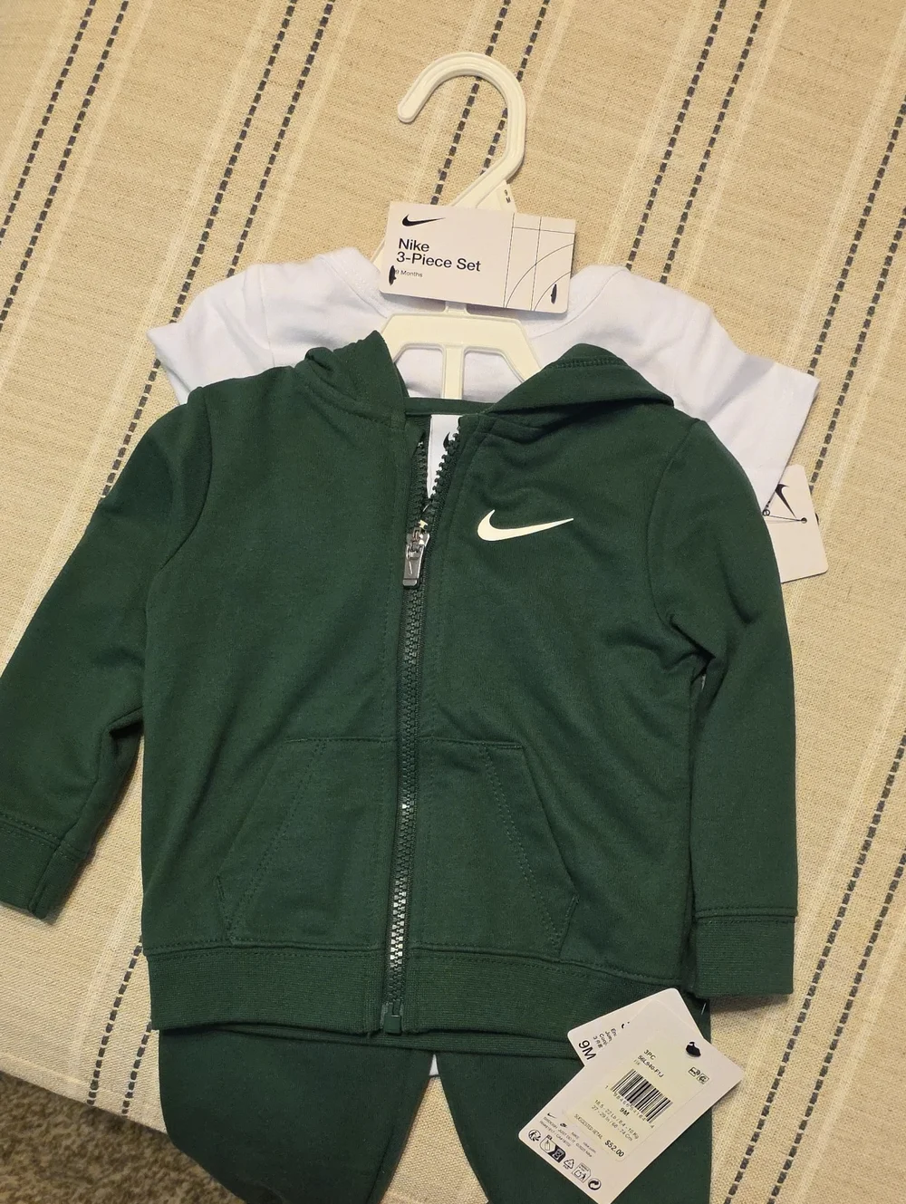Nike White & Forest Green Baby One-Piece with Matching Pants